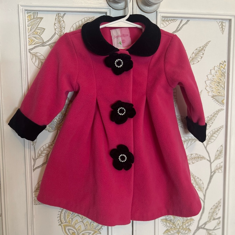 Vintage Sophia Rose Pink & Black Floral Button Kids Coat